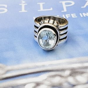 Rare Silpada Blue Topaz Sterling Silver Wide Band Ring R0902 Size 7